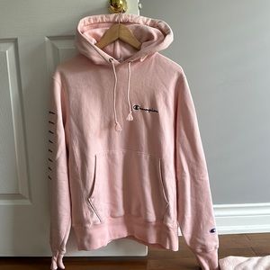 light pink champion reverse weave hoodie